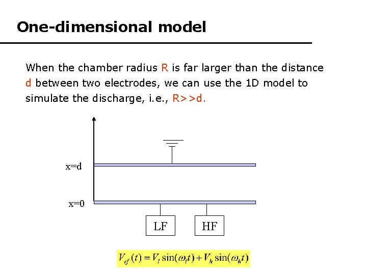 One-dimensional model When the chamber radius R is far larger than the distance d