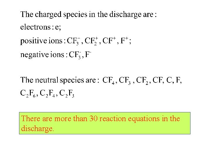 There are more than 30 reaction equations in the discharge. 