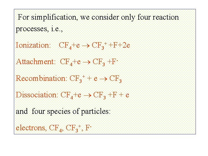  For simplification, we consider only four reaction processes, i. e. , Ionization: CF