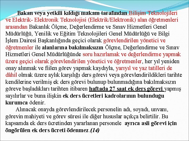 Bakan veya yetkili kıldığı makam tarafından Bilişim Teknolojileri ve Elektrik- Elektronik Teknolojisi (Elektrik/Elektronik) alan