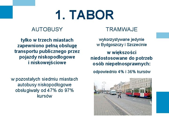 1. TABOR AUTOBUSY TRAMWAJE tylko w trzech miastach zapewniono pełną obsługę transportu publicznego przez