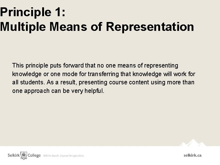Principle 1: Multiple Means of Representation This principle puts forward that no one means Principle 1: Multiple Means of Representation This principle puts forward that no one means