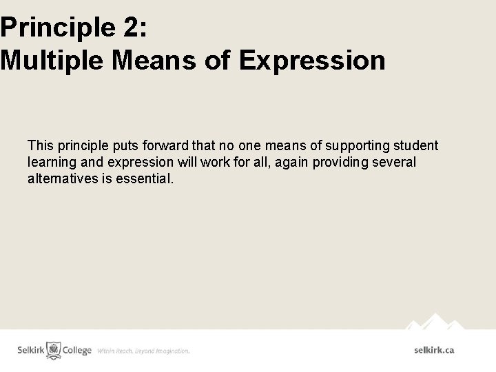 Principle 2: Multiple Means of Expression This principle puts forward that no one means Principle 2: Multiple Means of Expression This principle puts forward that no one means