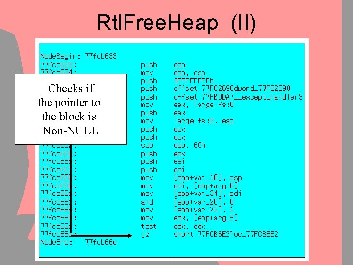 Rtl. Free. Heap (II) Checks if the pointer to the block is Non-NULL 
