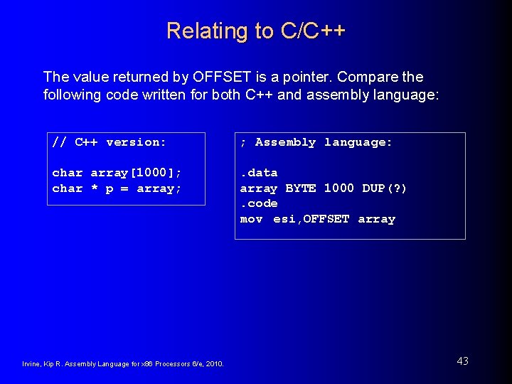 Relating to C/C++ The value returned by OFFSET is a pointer. Compare the following