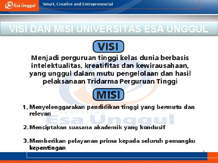 VISI DAN MISI UNIVERSITAS ESA UNGGUL 1 