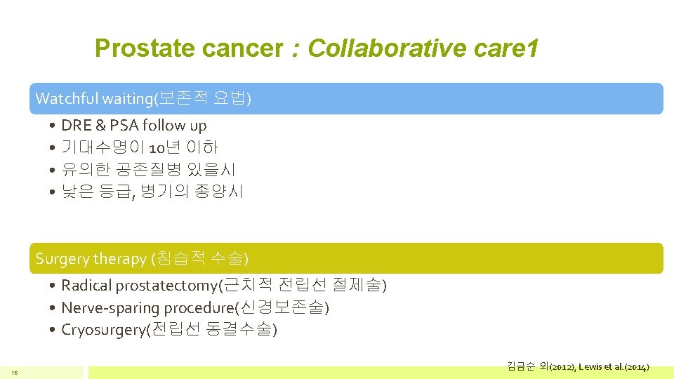 Prostate cancer : Collaborative care 1 Watchful waiting(보존적 요법) • DRE & PSA follow