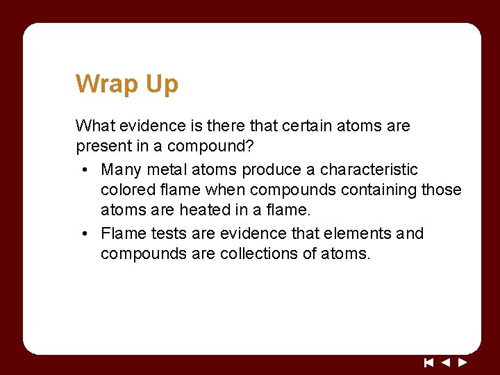 Wrap Up What evidence is there that certain atoms are present in a compound?