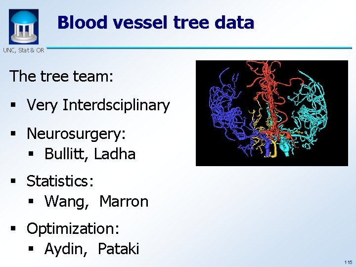 Blood vessel tree data UNC, Stat & OR The tree team: § Very Interdsciplinary