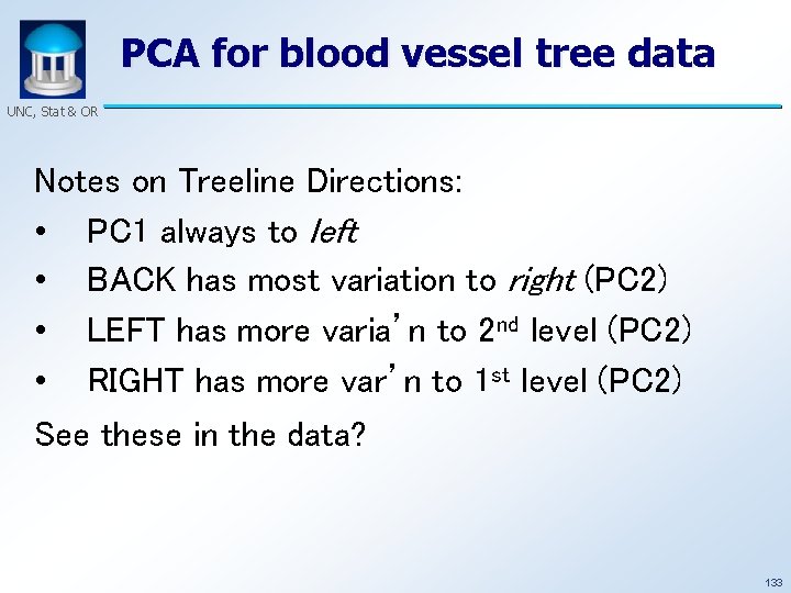 PCA for blood vessel tree data UNC, Stat & OR Notes on Treeline Directions: