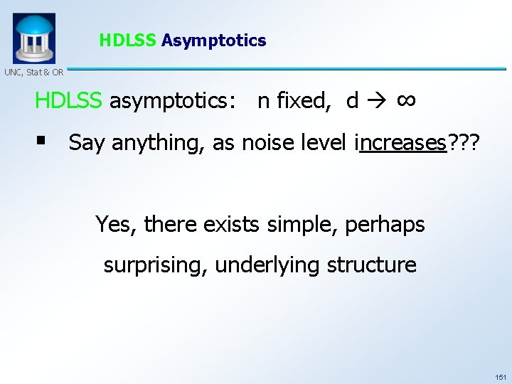 HDLSS Asymptotics UNC, Stat & OR HDLSS asymptotics: n fixed, d ∞ § Say