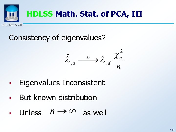 HDLSS Math. Stat. of PCA, III UNC, Stat & OR Consistency of eigenvalues? §