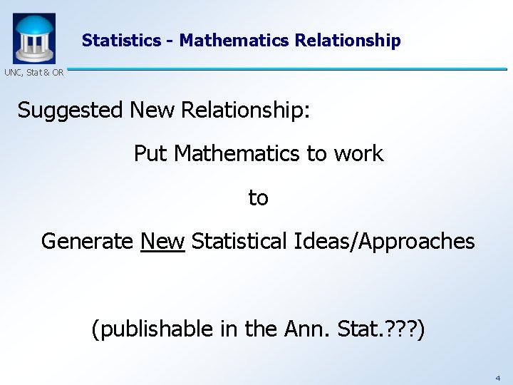 Statistics - Mathematics Relationship UNC, Stat & OR Suggested New Relationship: Put Mathematics to