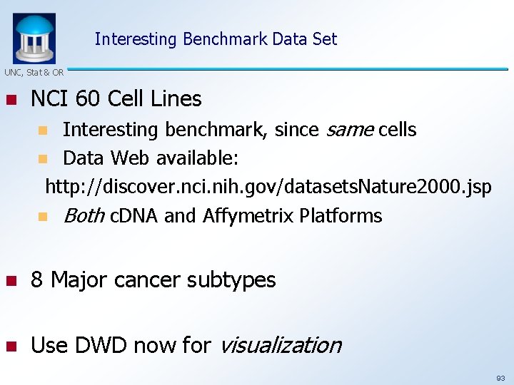 Interesting Benchmark Data Set UNC, Stat & OR n NCI 60 Cell Lines Interesting