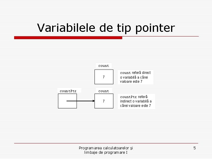 Variabilele de tip pointer count 7 count. Ptr count referă direct o variabilă a
