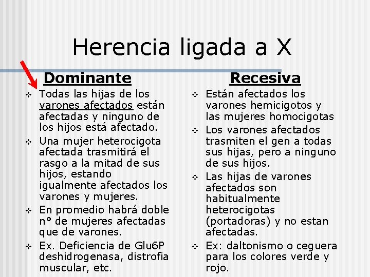 Herencia ligada a X Dominante v v Todas las hijas de los varones afectados