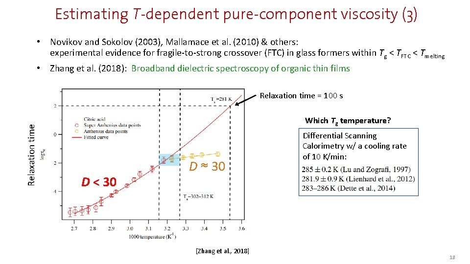 Estimating T-dependent pure-component viscosity (3) • Novikov and Sokolov (2003), Mallamace et al. (2010)