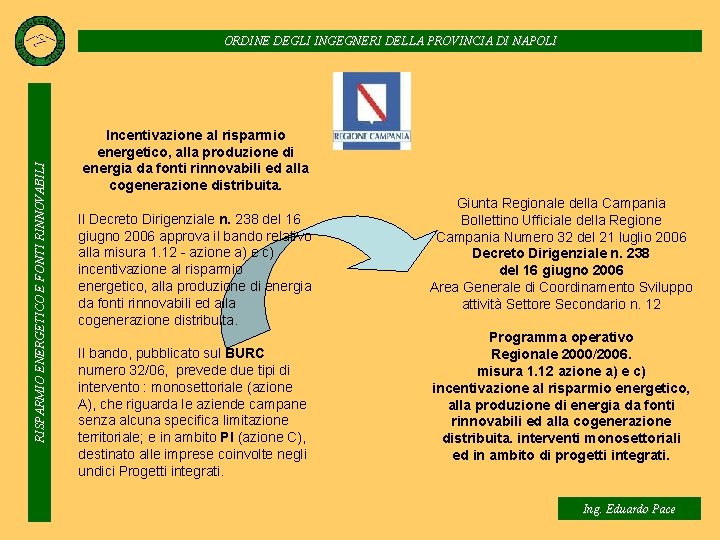 RISPARMIO ENERGETICO E FONTI RINNOVABILI ORDINE DEGLI INGEGNERI DELLA PROVINCIA DI NAPOLI Incentivazione al