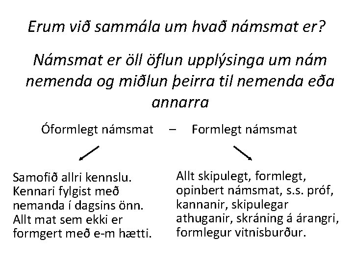 Erum við sammála um hvað námsmat er? Námsmat er öll öflun upplýsinga um nám