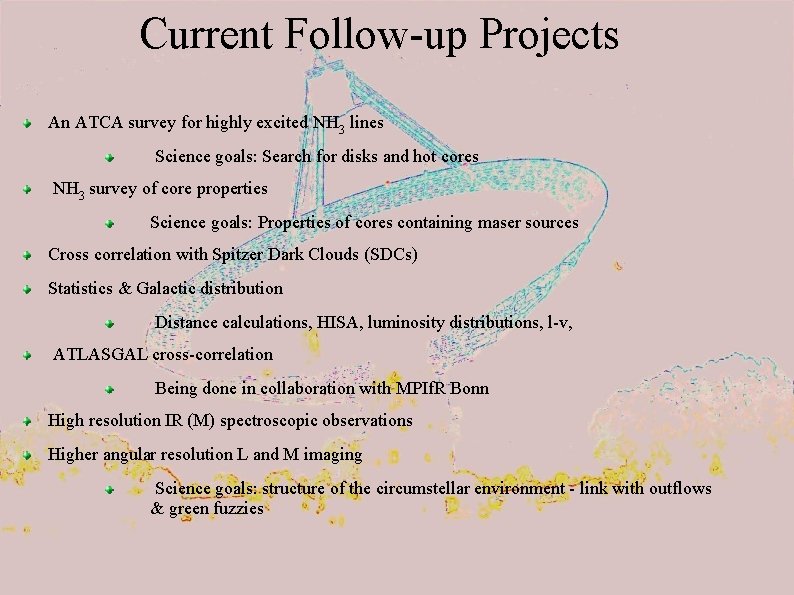 Current Follow-up Projects An ATCA survey for highly excited NH 3 lines Science goals:
