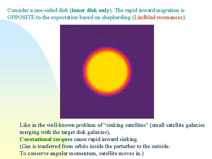 Consider a one-sided disk (inner disk only). The rapid inward migration is OPPOSITE to