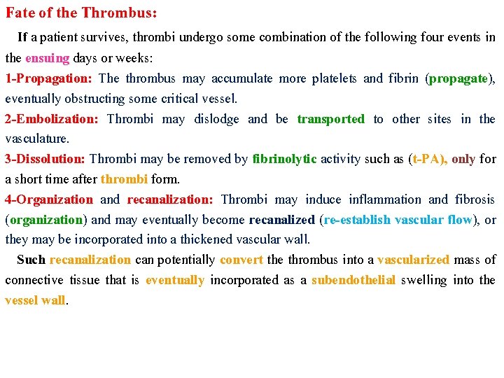 Fate of the Thrombus: If a patient survives, thrombi undergo some combination of the