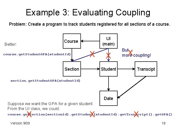 Example 3: Evaluating Coupling Problem: Create a program to track students registered for all