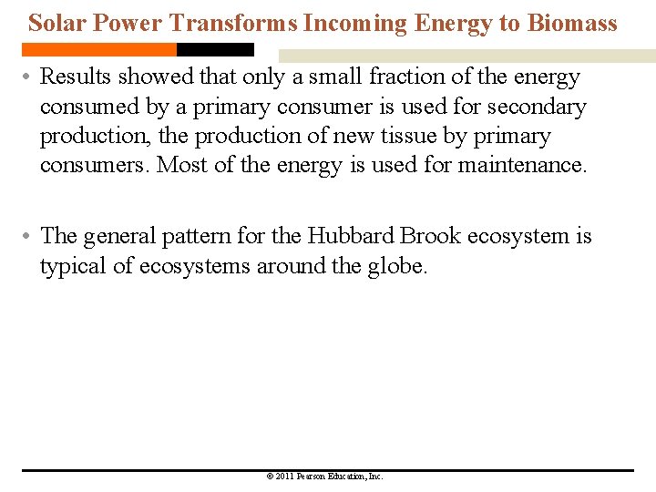 Solar Power Transforms Incoming Energy to Biomass • Results showed that only a small