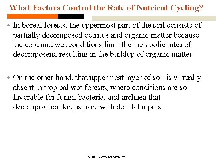 What Factors Control the Rate of Nutrient Cycling? • In boreal forests, the uppermost