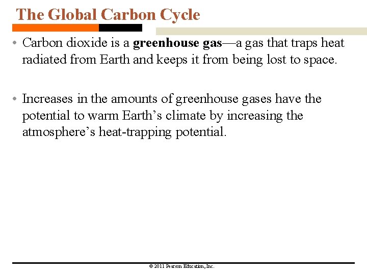 The Global Carbon Cycle • Carbon dioxide is a greenhouse gas—a gas that traps