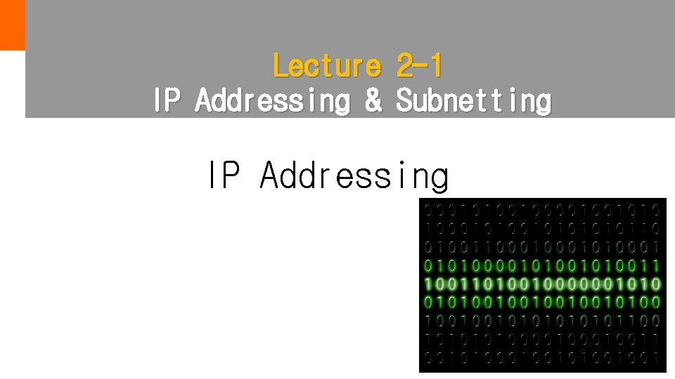 Lecture 2 -1 IP Addressing & Subnetting IP Addressing 