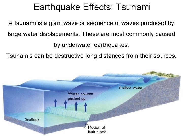 Earthquake Effects: Tsunami A tsunami is a giant wave or sequence of waves produced