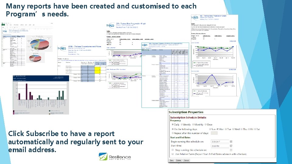 Many reports have been created and customised to each Program’s needs. Click Subscribe to