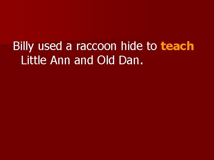 Billy used a raccoon hide to teach Little Ann and Old Dan. 