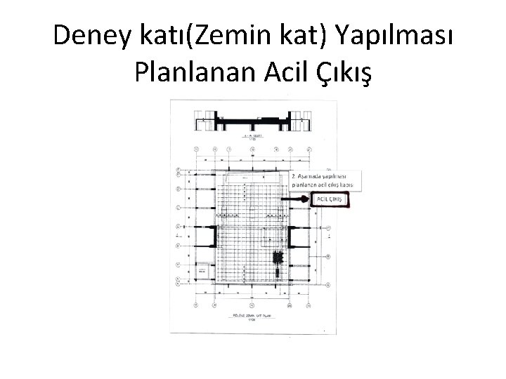 Deney katı(Zemin kat) Yapılması Planlanan Acil Çıkış 