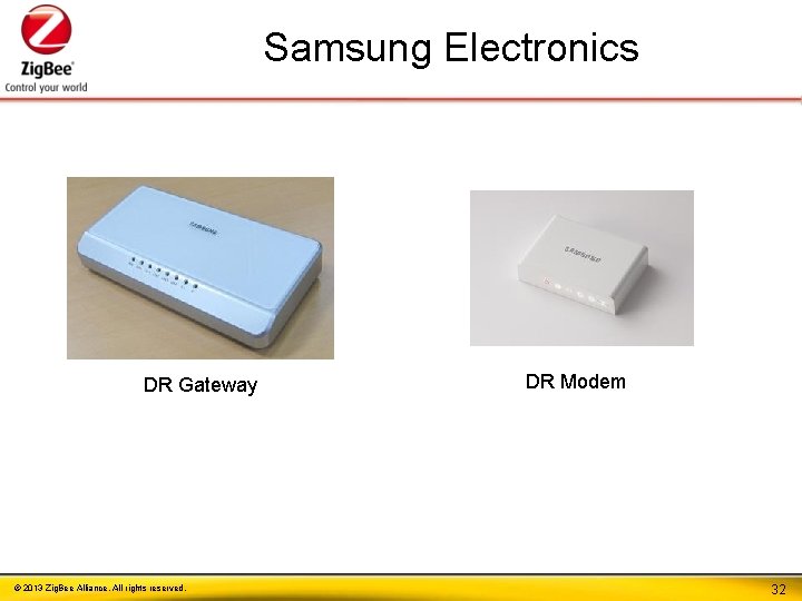 Samsung Electronics DR Gateway © 2013 Zig. Bee Alliance. All rights reserved. DR Modem