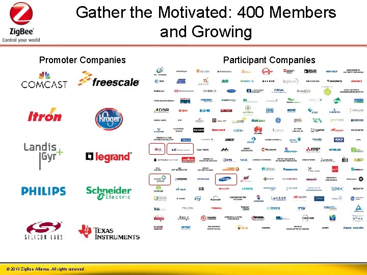 Gather the Motivated: 400 Members and Growing Promoter Companies © 2013 Zig. Bee Alliance.