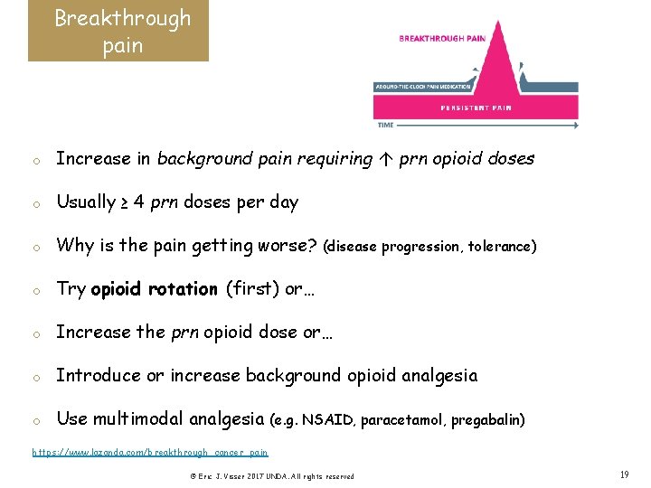 Breakthrough pain o Increase in background pain requiring prn opioid doses o Usually ≥
