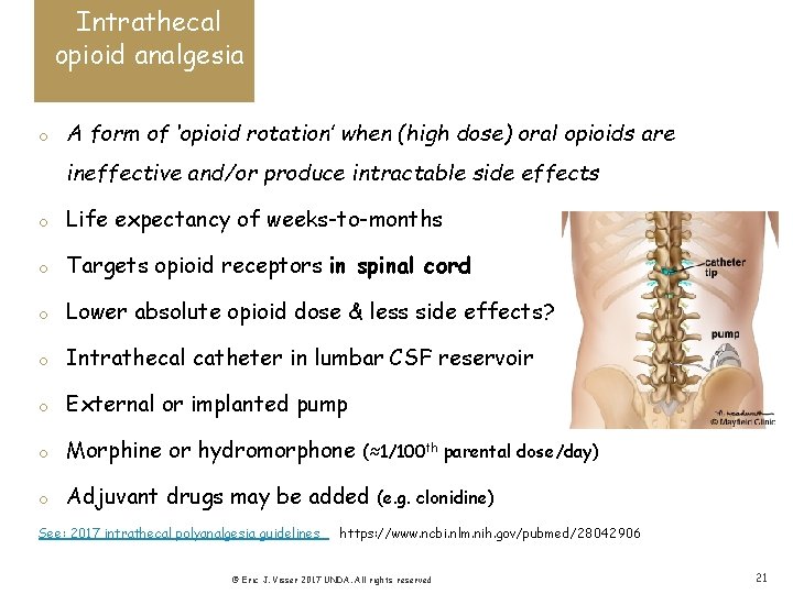 Intrathecal opioid analgesia o A form of ‘opioid rotation’ when (high dose) oral opioids