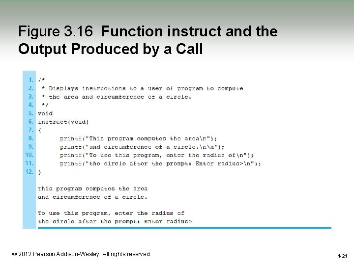 Figure 3. 16 Function instruct and the Output Produced by a Call 1 -21