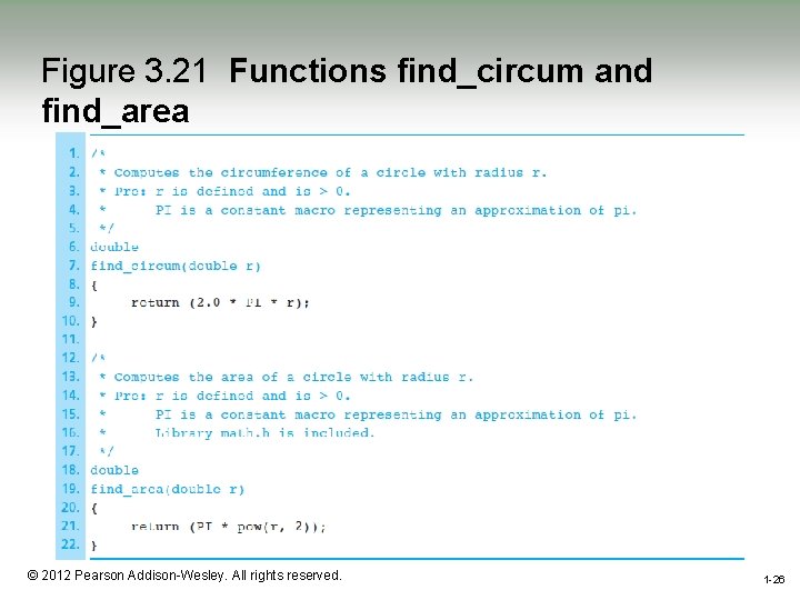 Figure 3. 21 Functions find_circum and find_area 1 -26 © 2012 Pearson Addison-Wesley. All