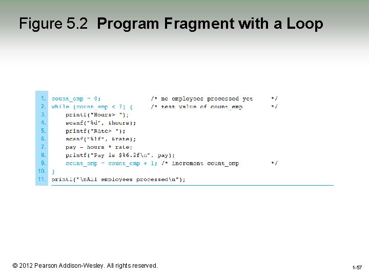 Figure 5. 2 Program Fragment with a Loop 1 -57 © 2012 Pearson Addison-Wesley.