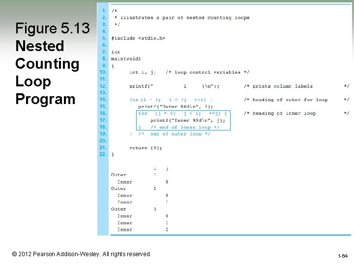 Figure 5. 13 Nested Counting Loop Program 1 -64 © 2012 Pearson Addison-Wesley. All