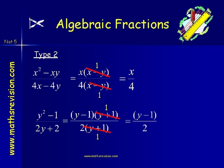 Algebraic Fractions Nat 5 www. mathsrevision. com Type 2 1 1 www. mathsrevision. com