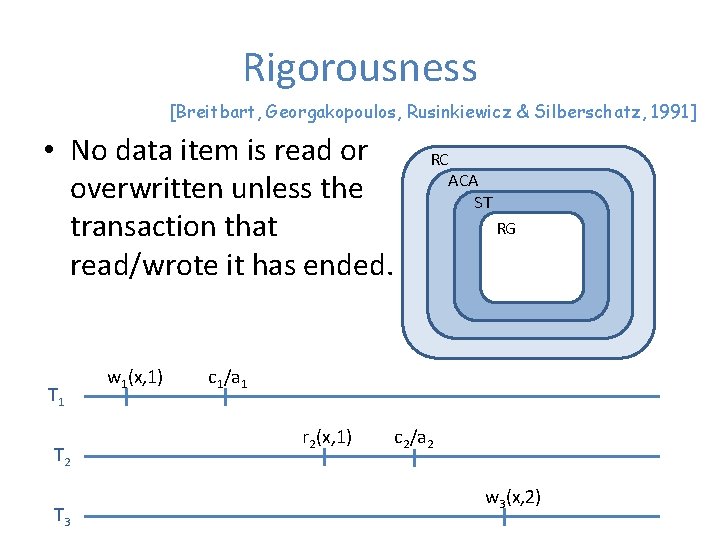 Rigorousness [Breitbart, Georgakopoulos, Rusinkiewicz & Silberschatz, 1991] • No data item is read or