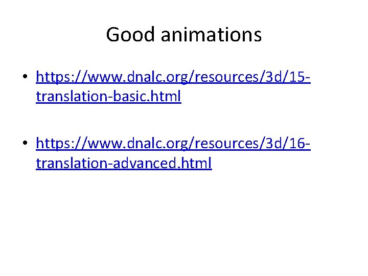 Good animations • https: //www. dnalc. org/resources/3 d/15 translation-basic. html • https: //www. dnalc.