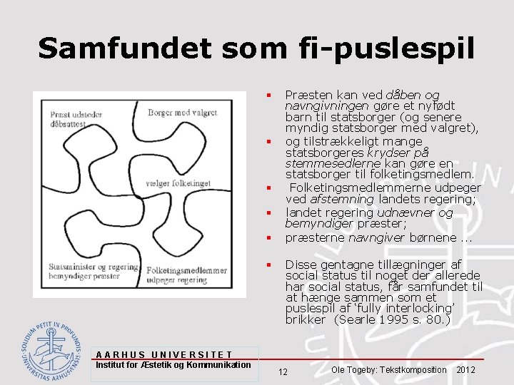 Samfundet som fi-puslespil § § § AARHUS UNIVERSITET Institut for Æstetik og Kommunikation Præsten