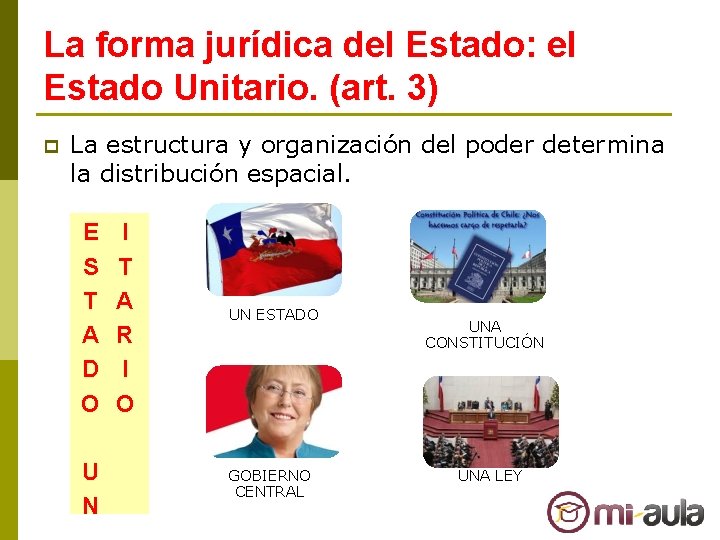 La forma jurídica del Estado: el Estado Unitario. (art. 3) p La estructura y