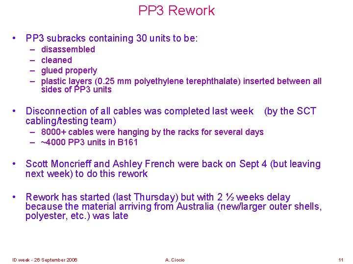PP 3 Rework • PP 3 subracks containing 30 units to be: – –