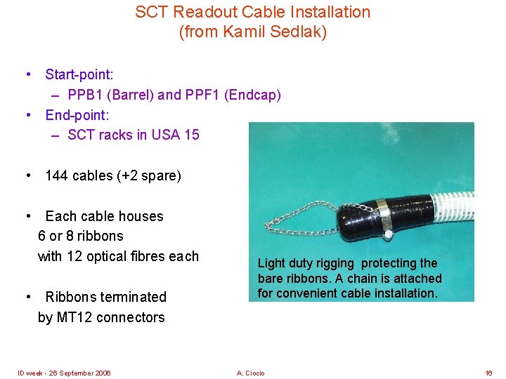 SCT Readout Cable Installation (from Kamil Sedlak) • Start-point: – PPB 1 (Barrel) and